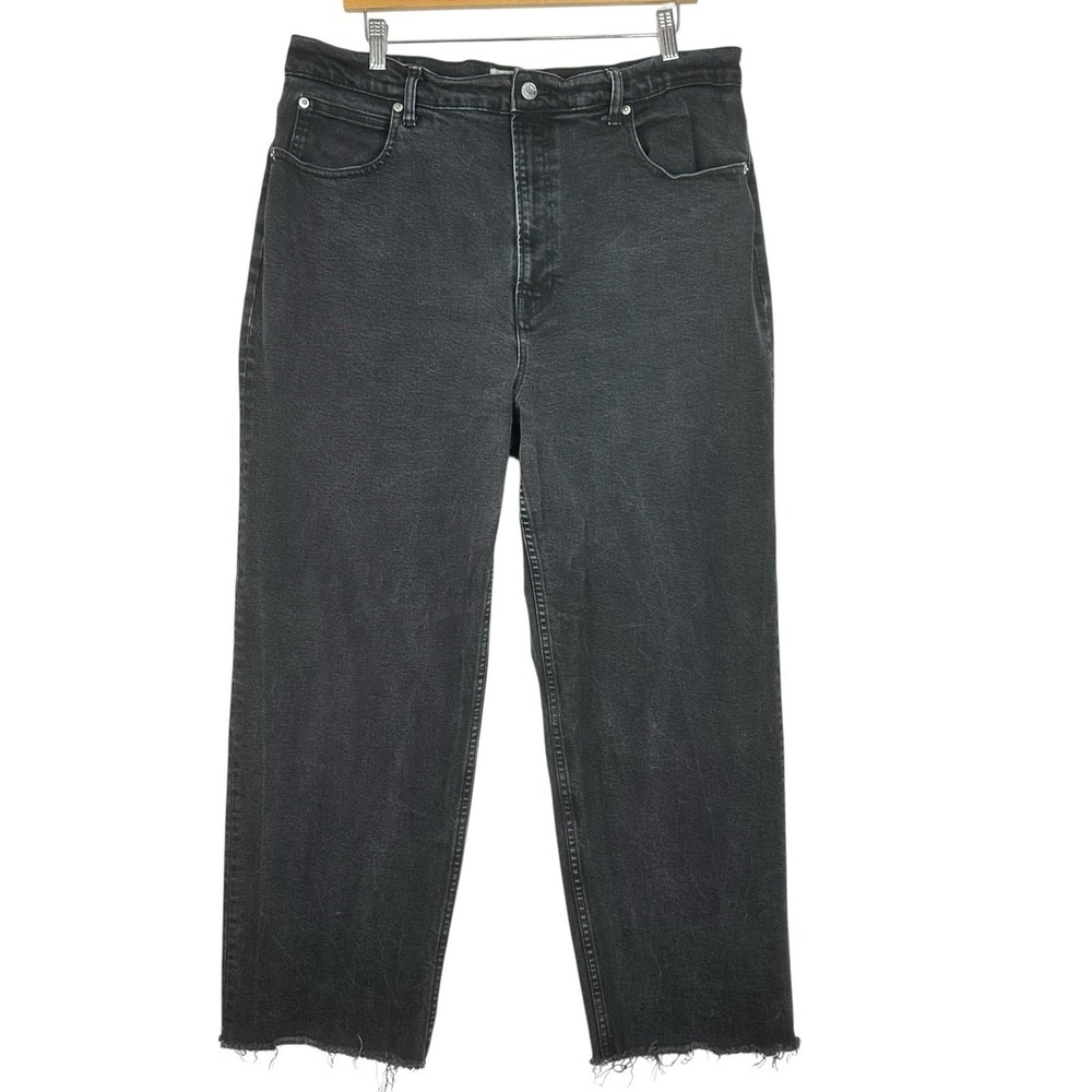 Everlane The Way High Jeans Womens 34R Black High Rise Straight Raw Hem Denim
